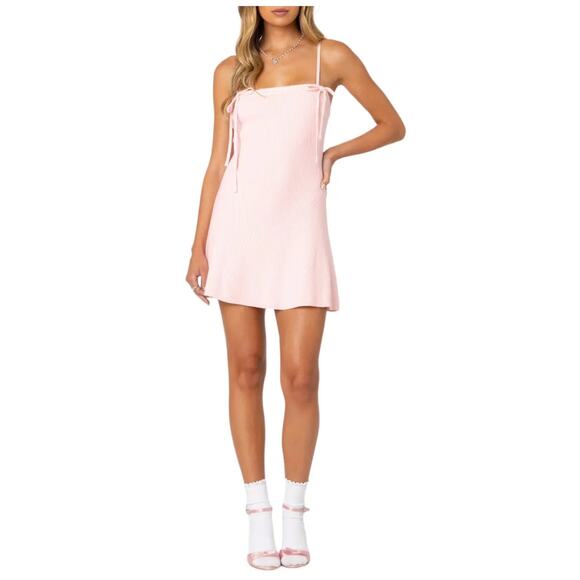 EDIKTED Bow Tie Rib Minidress Size Medium - Picture 4 of 12